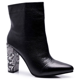 FJ1 Bottines Femme À Talons Hauts Serpent Motif Noir Vernel le noir