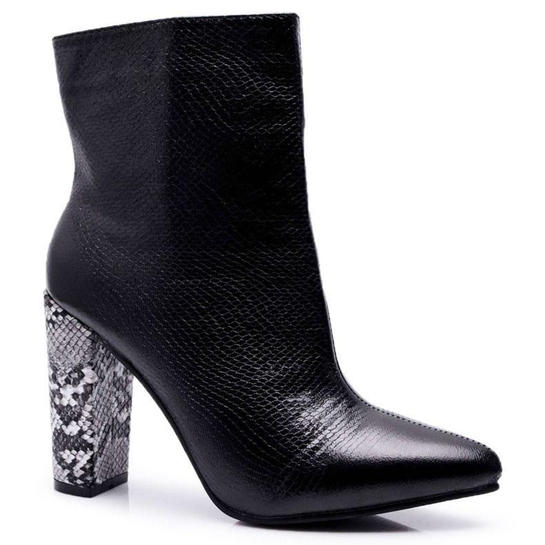 FJ1 Bottines Femme À Talons Hauts Serpent Motif Noir Vernel le noir