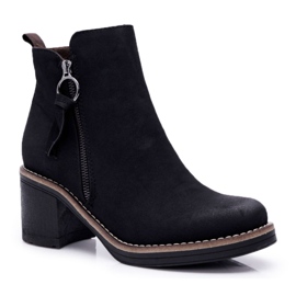 FRJEIN Bottines femme sur talon rembourrées de feutre noir Delia