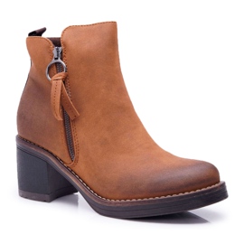 FRJEIN Bottines Femme à Talon Chauffées De Feutre Camel Delia brun