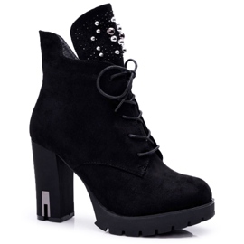 EVE Bottines Femme à Talon et Plateforme Daim Noir Fieste