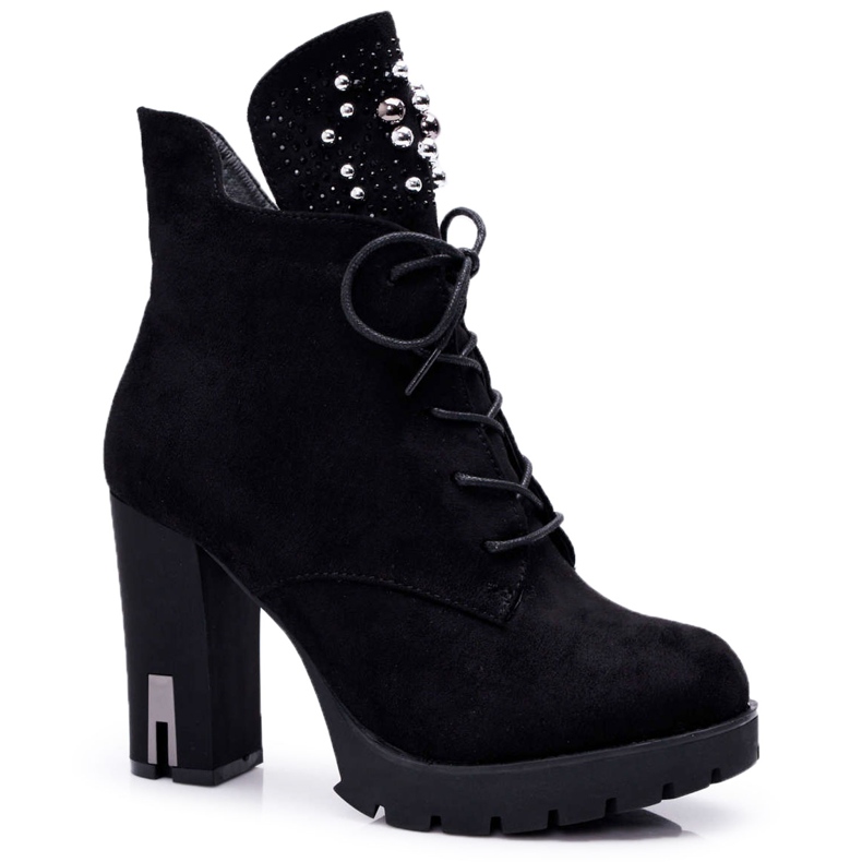EVE Bottines Femme à Talon et Plateforme Daim Noir Fieste le noir