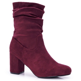 FRJ Bottes Femme À Talons Hauts En Daim Bordeaux Sans Fin rouge