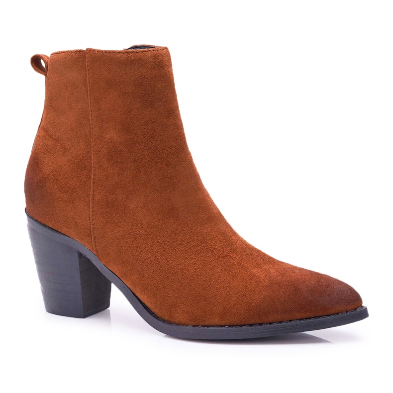 Moow Bottines Femme Talon Daim Camel Niki brun
