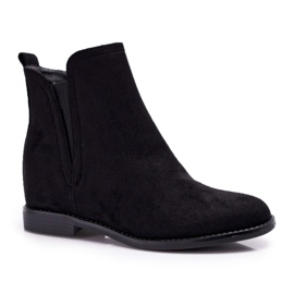 BUGO Bottines Femme sur un Compensé Daim Noir Tema