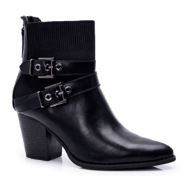 FRJEIN Bottines Pour Femmes Sur Un Talon Fermoirs En Fello Noir