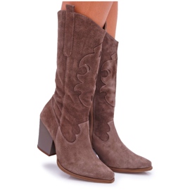 Bottes à Talons Femme Cowboy Cappuccino Brunt Bottes à Talons Femme Cowboy Cappuccino Brunt