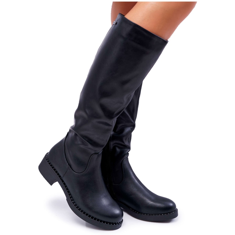 Bottes hautes femme talon plat Sergio Leone Warm Black KZ280 le noir