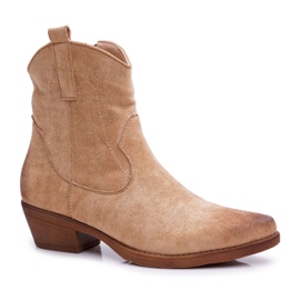 BUGO Bottes Cowboy Femme Daim Beige Ferders