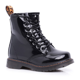 FRROCK Bottines Enfant Chaud avec une fermeture éclair Laqué Noir Goopy