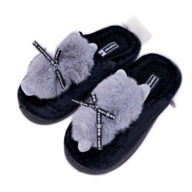 BUGO Chaussons Femme Avec Fourrure Chaton Noir Kitty