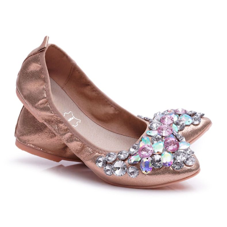 PS1 Ballerines Femme Avec Pierres Or Rose Cristal PS1 Ballerines Femme Avec Pierres Or Rose Cristal