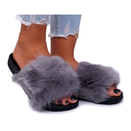 Chaussons Femme avec Fourrure Gris et Noir
