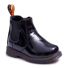 FRROCK Bottines Enfant Chaud avec une fermeture éclair Laqué Noir Gustro