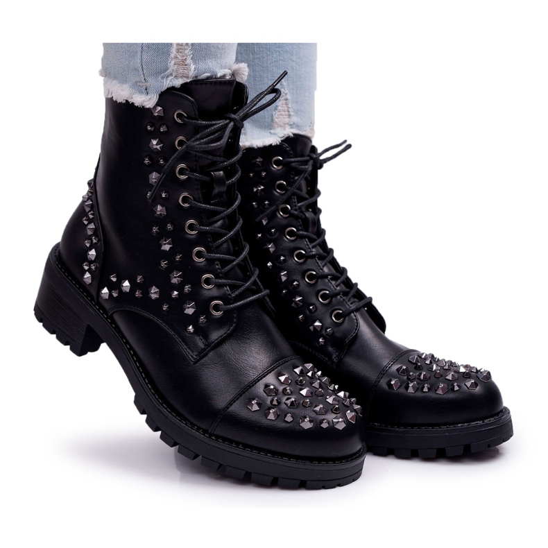 SEA Bottes Femme Workers Avec Strass Noir Gether le noir