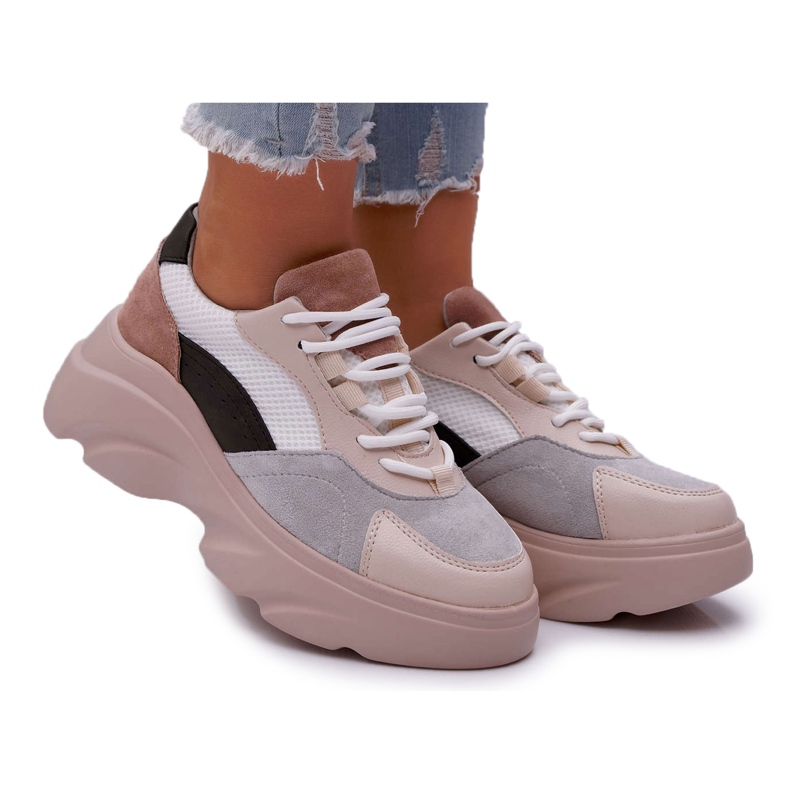 SEA Chaussures Sport Femme Semelle Épaisse Beige Cardamon