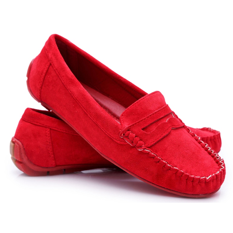 PS1 Mocassins Boléro Femme En Daim Rouge