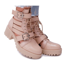 SEA Bottes Talon Plat Femme Printemps Vernis Beige Unique SEA Bottes Talon Plat Femme Printemps Vernis Beige Unique