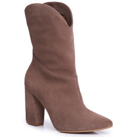 Bottes en cuir pour femmes à talon Laura Messi Kaki 2123