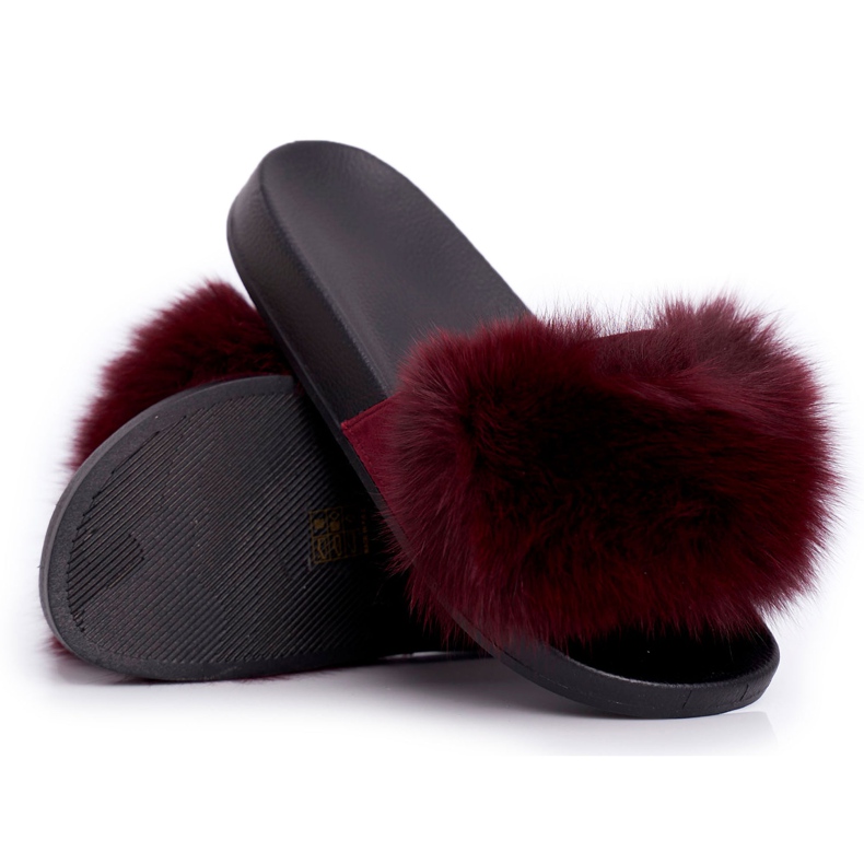 Chaussons Femme Fourrure Naturelle Rouge Foncé Naturis