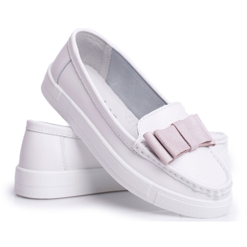 S.Barski Mocassins Femme en Cuir Blanc et Rose Lovren