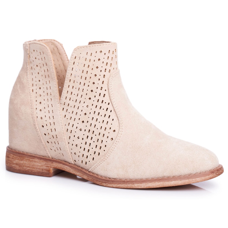 Bottines Femme Talon Plat Daim Ajouré Cappuccino Nuances brun