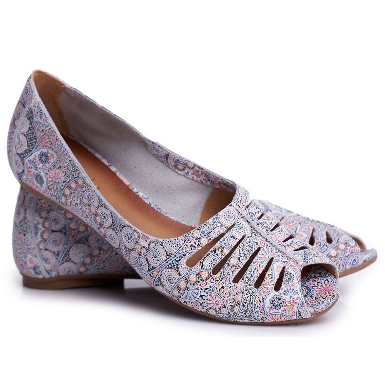 Ballerines Femme Maciejka Cuir Blanc et Bleu avec motifs 03497-13 blanche multicolore