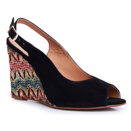 Sandales Femme Sur Compensée Laura Messi Cuir Noir 1964