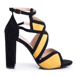 SEA Sandales À Talons Femme Daim Noir-Jaune Emolly