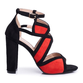 SEA Sandales À Talons Pour Femmes En Daim Noir Rouge Emolly