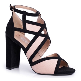 SEA Sandales À Talon Femme Daim Noir Rose Emolly
