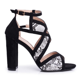 SEA Sandales À Talons Pour Femmes En Daim Noir Serpent Emolly le noir gris