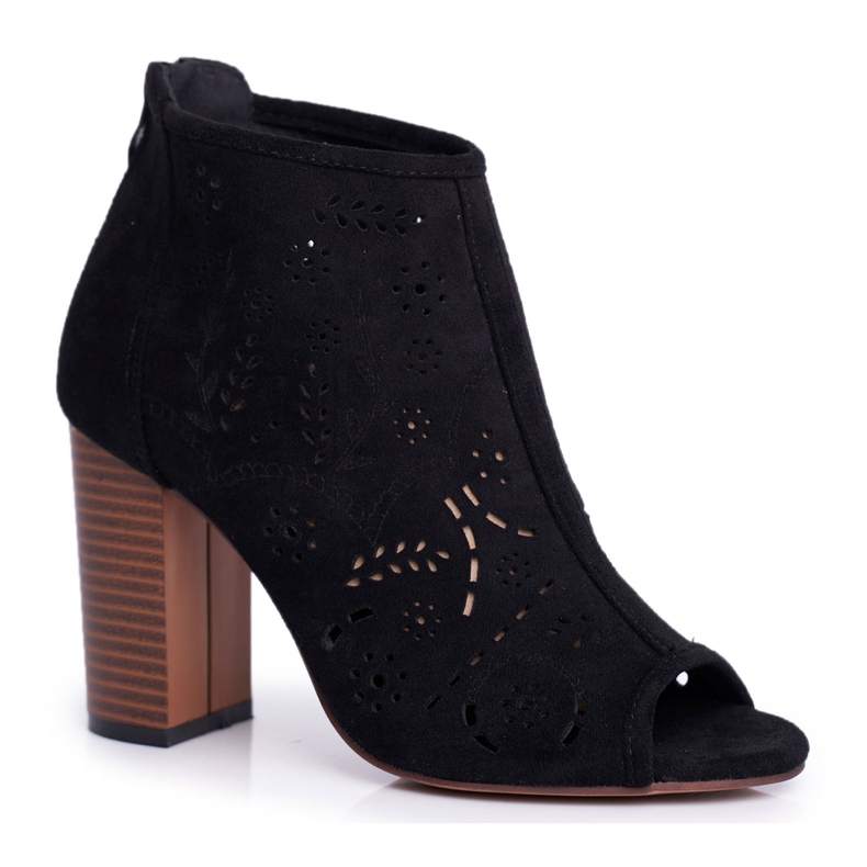 SEA Bottines Femme Talon Daim Ajouré Noir Papillon le noir