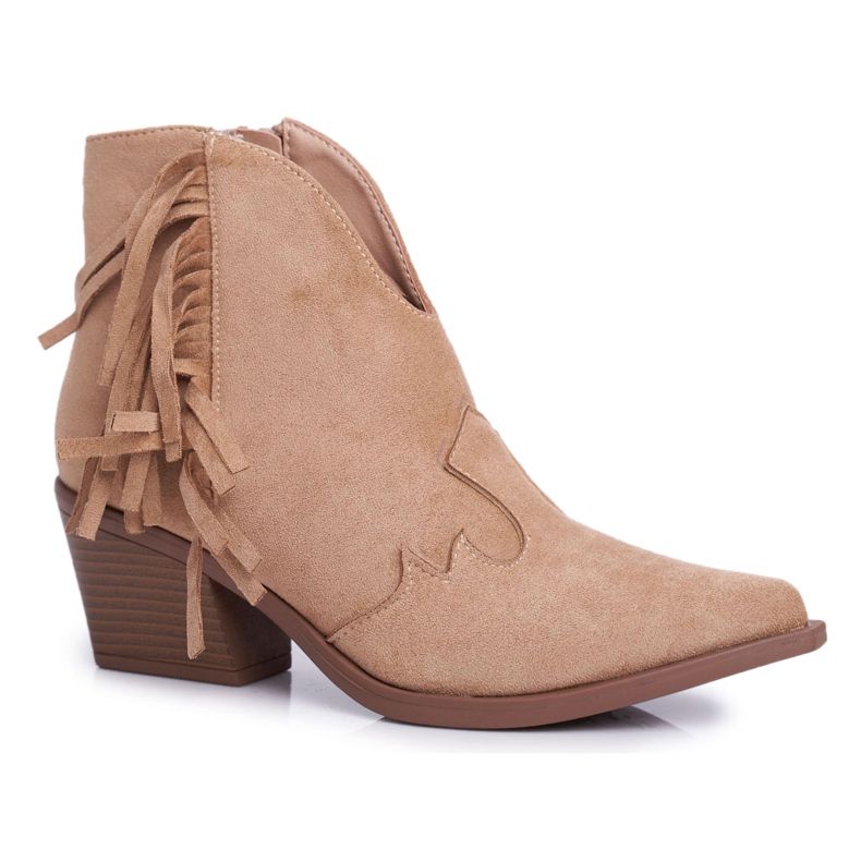 SEA Bottines Femme À Talons À Franges Cowboy Boots Beige Sibi SEA Bottines Femme À Talons À Franges Cowboy Boots Beige Sibi