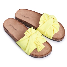 PS1 Chaussons pour femmes sur nœuds en liège nœud jaune fluo