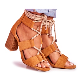 SEA Sandales À Talons Pour Femmes Nouées En Daim Camel Amore brun