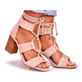 SEA Sandales À Talons Pour Femmes Nouées En Daim Beige Amore