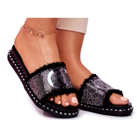 PS1 Pantoufles Black Valley pour femmes avec cristaux noir