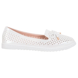 Weide Mocassins ajourés à paillettes blanche gris