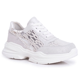 S.Barski Chaussures de sport pour femmes Baskets en cuir argentées Palm Bay gris