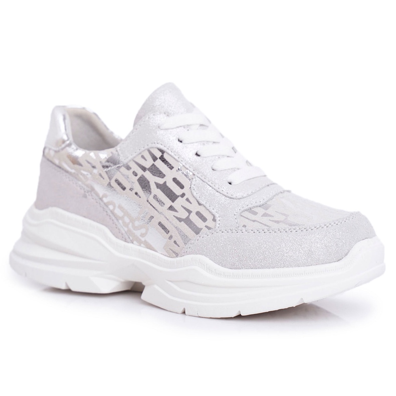 S.Barski Chaussures de sport pour femmes Baskets en cuir argentées Palm Bay gris