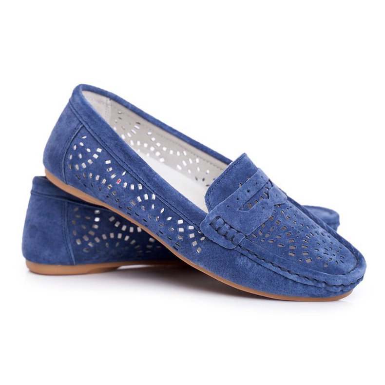 S.Barski Mocassins Femme Cuir Ajouré Bleu Marine Salem S.Barski Mocassins Femme Cuir Ajouré Bleu Marine Salem