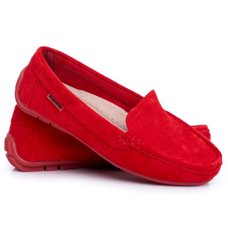 EVE Mocassins Rouges Femme En Daim Morreno