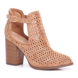 Bottines Femme Talon Daim Ajouré Camel Morrena brun