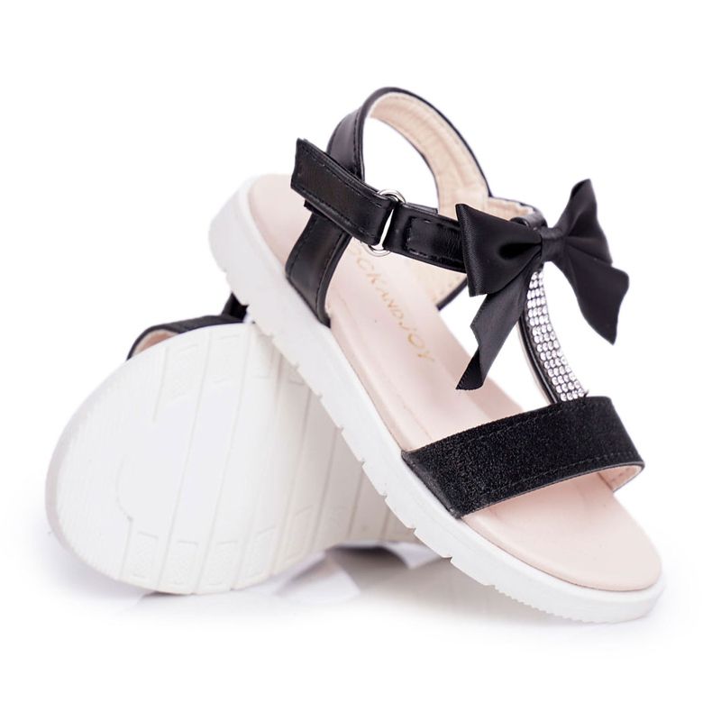 FRROCK Sandales Enfant Avec Velcro Pour Fille Noir Bella