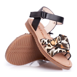 FRROCK Sandales Enfant Avec Velcro Pour Fille Léopard Mimi noir