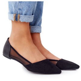 Ballerines En Daim Noir En Spitz Avec Filet le noir
