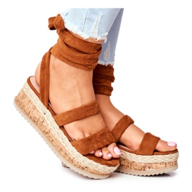 FS1 Sandales Femme Sur La Plateforme Nouées Camel La Favorite brun FS1 Sandales Femme Sur La Plateforme Nouées Camel La Favorite brun