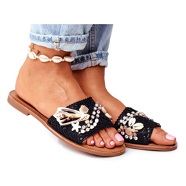 FS1 Chaussons Femme Noirs Avec Coquillages Espagne
