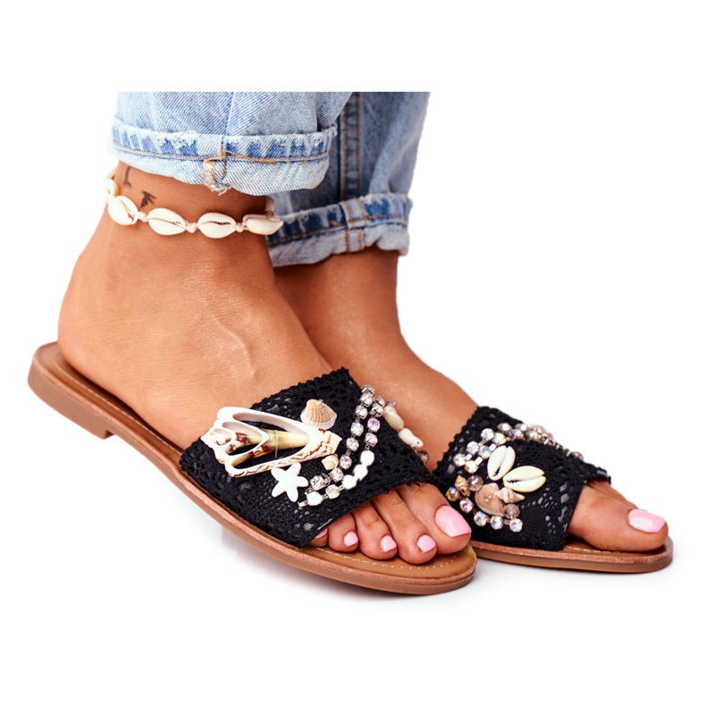 FS1 Chaussons Femme Noirs Avec Coquillages Espagne le noir